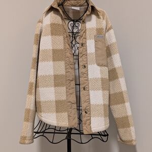 Columbia West Bend Sherpa Fleece Shacket - Tan Buffalo Check - Size XS